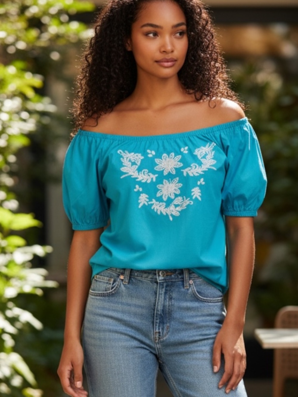 Adobe Rose • Vintage Top,cotton,  blue, size L